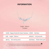 925 Sterling Silver Romantic Flower Necklace Fantasy Butterfly Neck Chain for Women Valentine's Day Fine Jewelry Gift