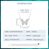 925 Sterling Silver Rose Butterfly Necklace, White Gold Plated Classic Necklace with Cubic Zircon Jewelry Gift for Women
