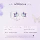 925 Sterling Silver Cute Purple Enamel Flower Stud Earrings, Hypoallergenic Gold Plated Stud Earrings Fine Jewelry Gifts