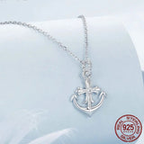 925 Sterling Silver Anchor Necklace, White Gold Plated Classic Necklace with Cubic Zirconia Jewelry Gift for Women