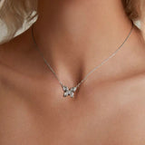 925 Sterling Silver Rose Butterfly Necklace, White Gold Plated Classic Necklace with Cubic Zircon Jewelry Gift for Women