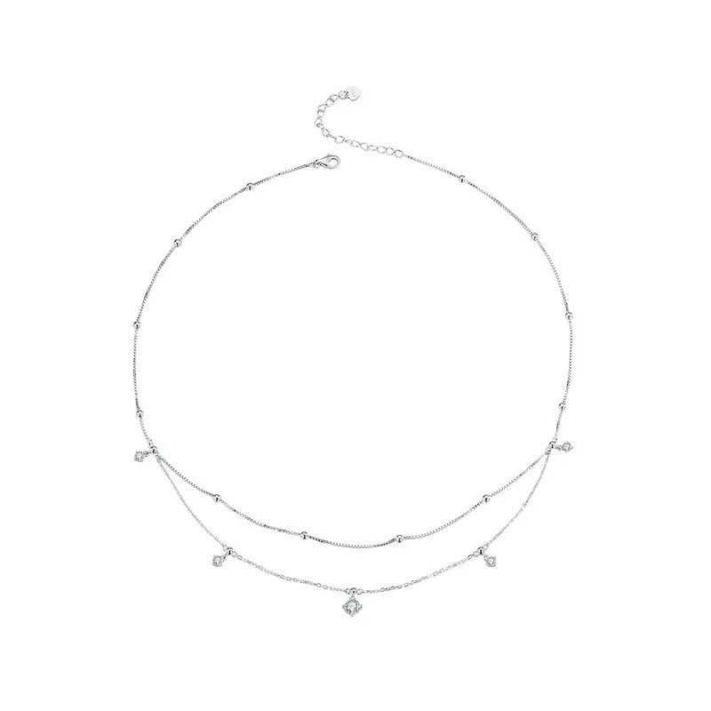 925 Sterling Silver Shining Luxury Tassel Moissanite Pendant Necklace Double-layer Necklace for Women Mother's Day Gift