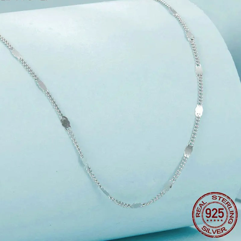 Real 925 Sterling Silver Exquisite Sparkling Basic Chain Link Lobster Clasp Adjustable Necklace for Women