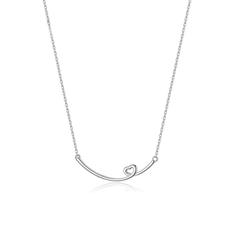 Genuine 925 Sterling Silver Smile Heart Necklace for Women Short Necklaces France Style