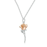 Sterling Silver 925 Graceful Rose Pendant Necklace for Women Chain Necklaces Plated platinum Jewelry