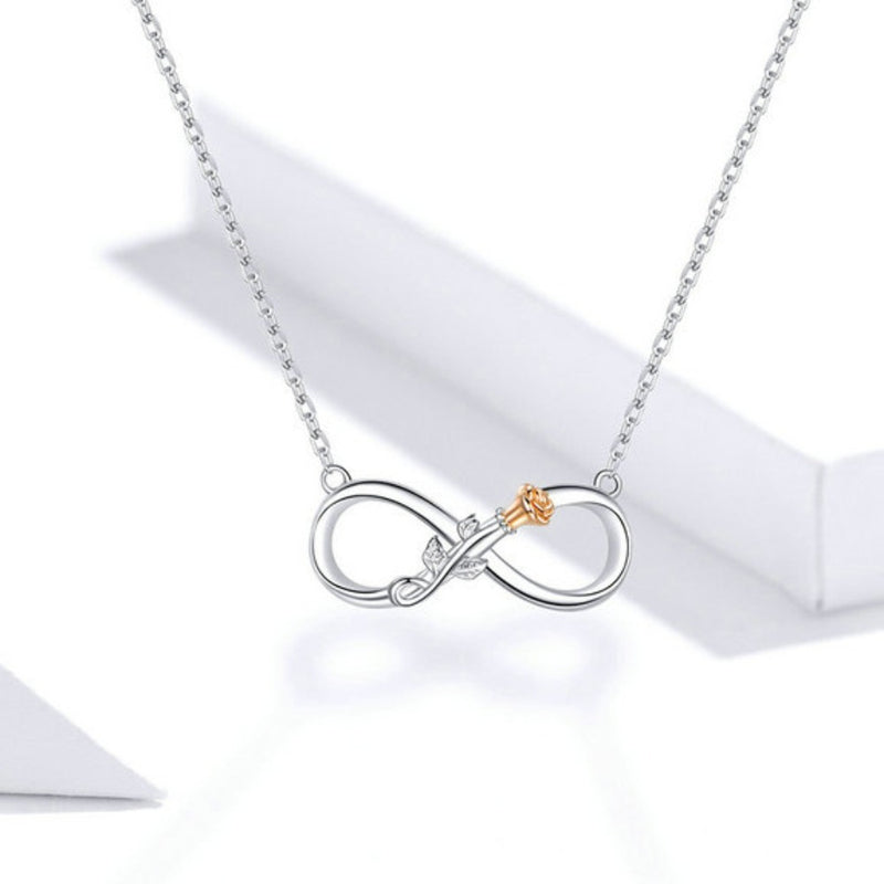 Authentic 925 Sterling Silver Rose Flower Infinity Love Short Necklace for Women Choker Chain Luxury Bijoux