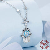 925 Sterling Silver Exquisite Fatima's Hand Necklace Guarding Hand Neck Chain Pave Setting CZ for Women Birthday Gift