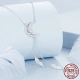 925 Sterling Silver Moon Dreamcatcher Pendant Necklace Feather Necklace for Women Fine Jewelry
