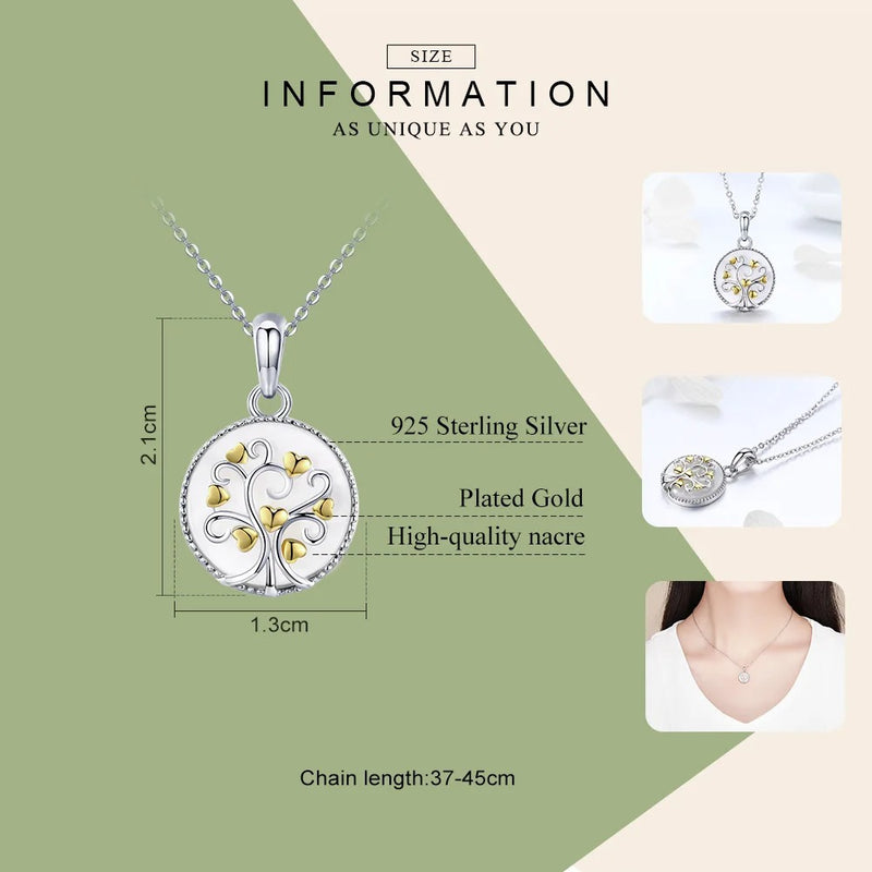 925 Sterling Silver Tree of Life Pendant Necklaces Women Gold Heart Tree Necklace Sterling Silver Jewelry