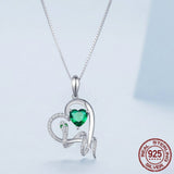 925 Sterling Silver Delicate Green Zircon Heart Pendant Necklace Snake Intertwine Love Neck Chain for Women Fine Jewelry
