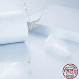 925 Sterling Silver Angel Wing Necklace, White Gold Plated Classic Necklace with Cubic Zirconia Jewelry Gift for Women