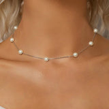 925 Sterling Silver Dainty Shell Pearl Choker Necklace, White Gold Plated Pearl Charm Necklaces Jewelry Gifts for Women