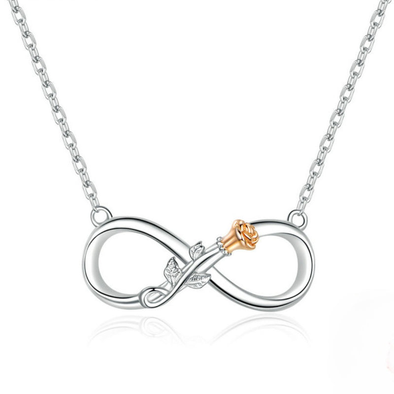 Authentic 925 Sterling Silver Rose Flower Infinity Love Short Neckalce for Women Choker Chain Luxury Bijoux