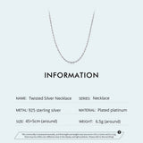 925 Sterling Silver Twisted Silver Necklace Simple Chain Link for Women Platinum Plated Fine Jewelry Gift