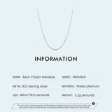 925 Sterling Silver Basic Chopin Necklace Simple Style Chain Link for Women Platinum Plated Fine Jewelry