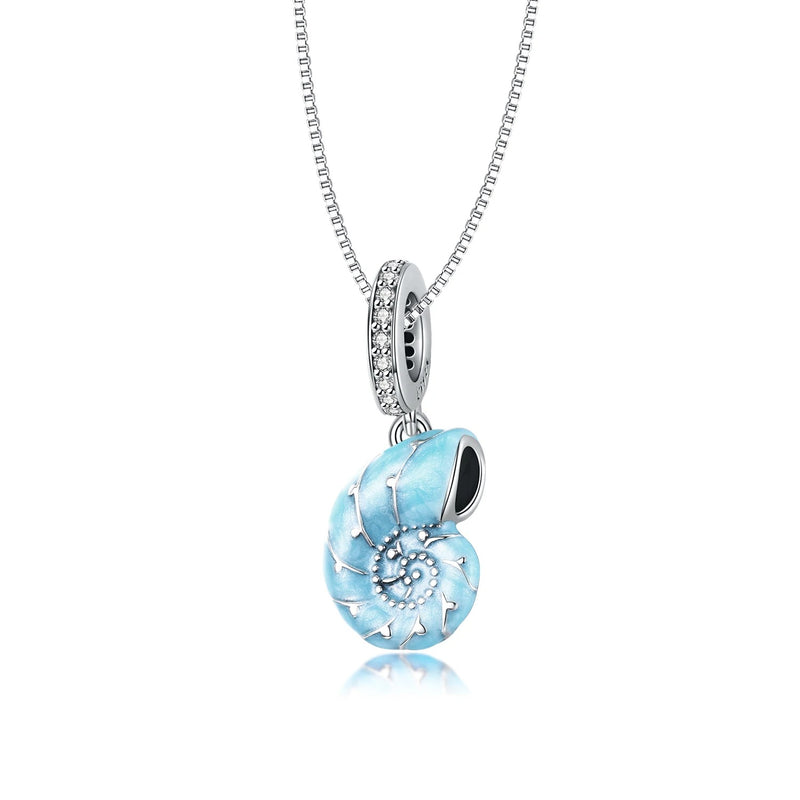 925 Sterling Silver Blue Conch Necklace for Women Ocean Style Pendant Party Jewelry
