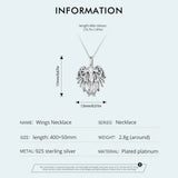 925 Sterling Silver Guardian Wings Pendant Necklace Platinum Plated Feather Neck Chain for Wowen Party Fine Jewelry