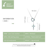 925 Sterling Silver Love & Cross Pendant Necklace for Women Colored Zirconium Lock Chain Choker Plated Platinum Jewelry