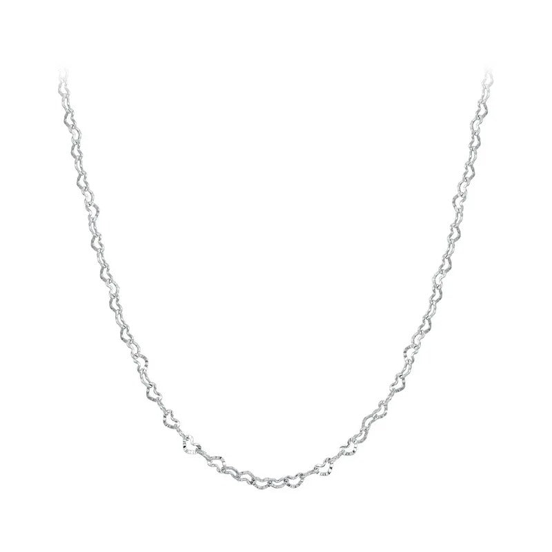 Real 925 Sterling Silver Trendy Heart-Shaped Basic Chain Link Lobster Clasp Adjustable Necklace for Women