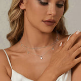 925 Sterling Silver Shining Luxury Tassel Moissanite Pendant Necklace Double-layer Necklace for Women Mother's Day Gift