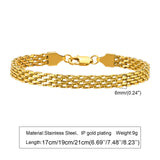 Stainless Steel Mesh Link Chain Bracelet for Men Women, 6mm Italian Gold Wristband, 17/19/21cm Gift Jewelry