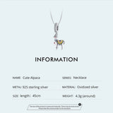925 Sterling Silver Cute Alpaca Pendant Necklace Animal Charms Neck Chain for Women Birthday Gift Zircon Fine Jewelry