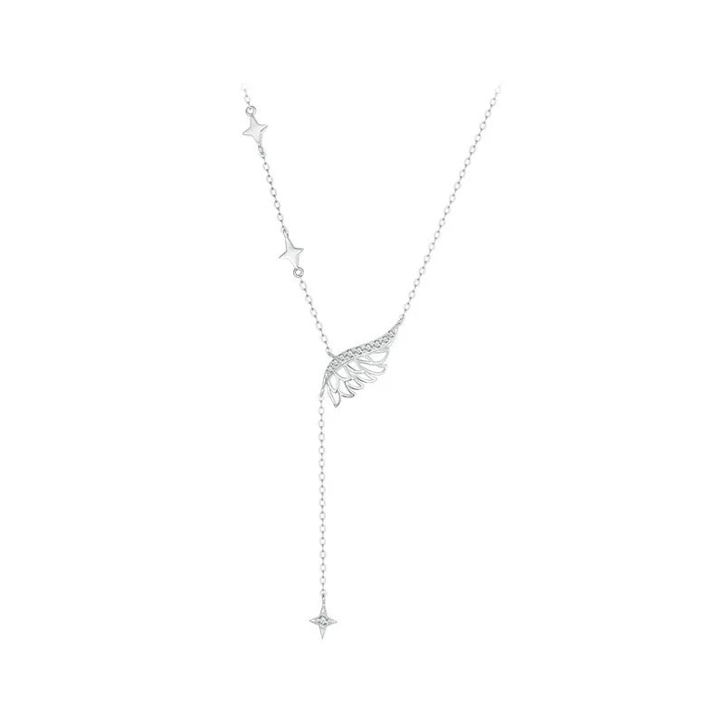 925 Sterling Silver Angel Wing Necklace, White Gold Plated Classic Necklace with Cubic Zirconia Jewelry Gift for Women