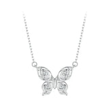 925 Sterling Silver Rose Butterfly Necklace, White Gold Plated Classic Necklace with Cubic Zircon Jewelry Gift for Women