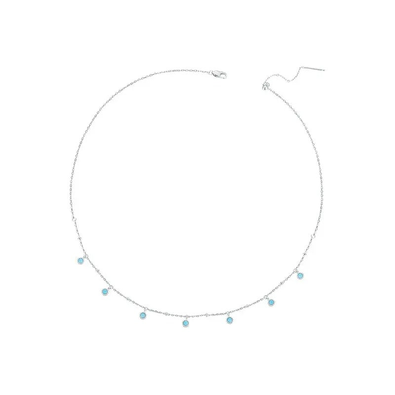 925 Sterling Silver Simple Clavicle Chain Chokers Turquoise Bead Necklace for Women Fine Jewelry Gift