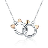 925 Sterling Silver Double Circles Pet Cat Pendant Necklace Cute Animal Chain for Women Jewelry Gift
