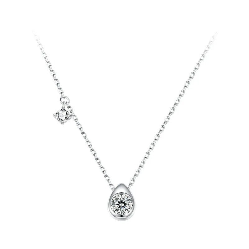 White Gold Plated Moissanite Necklace for Women, 925 Silver Pear/Round Solitaire Moissanite Pendant Valentines Day Gift