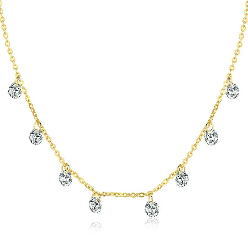 925 Sterling Silver 14K Gold Plated Dainty Chain Choker 5A Cubic Zirconia Pendant Necklace Women Girl Jewelry Gift