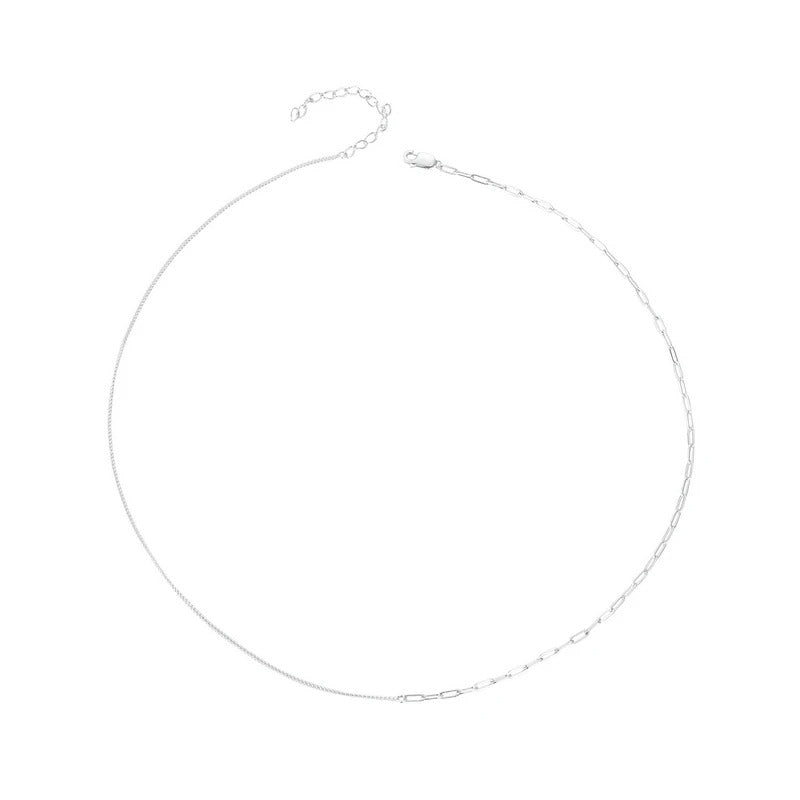 925 Sterling Silver White Gold Plated Simple Splicing Necklace Stacked Box Chain Link for Women Daily Wearing Jewelry