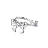Mono White Gold Plated Bowknot Moissanite Ear Cuff 925 Sterling Silver Ear Clip Bow Moissanite Earrings for Women