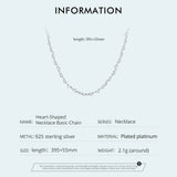 Real 925 Sterling Silver Trendy Heart-Shaped Basic Chain Link Lobster Clasp Adjustable Necklace for Women