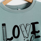 Pullover mit Rundhalsausschnitt und Buchstaben „Love My Job Teacher“, lockerer Langarmpullover für Damen