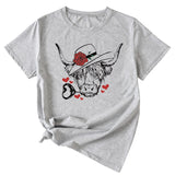 Fashion Women's Rose Bullhead Pattern, Casual Crewneck Short Sleeves T Shirt
