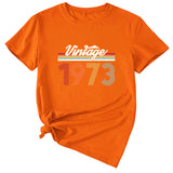 VINTAGE 1973 Womens Summer Fashion Casual Round Neck Short-sleeved Shirt