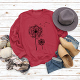 Printed Dandelion Round Neck Ladies Long-sleeved Shirt Loose Sweater