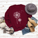 Printed Dandelion Round Neck Ladies Long-sleeved Shirt Loose Sweater