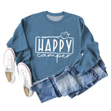 Happy Camper Brief Rundhals Lose Langarm Casual T-shirt Weibliche