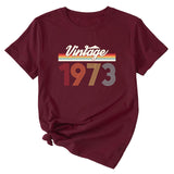 VINTAGE 1973 Womens Summer Fashion Casual Round Neck Short-sleeved Shirt