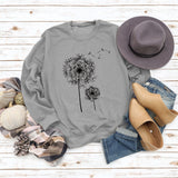 Printed Dandelion Round Neck Ladies Long-sleeved Shirt Loose Sweater