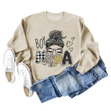 BOY MAMA Love Print Round Neck Loose Bottom Long Sleeve Sweatshirt Women
