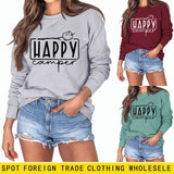 Happy Camper Brief Rundhals Lose Langarm Casual T-shirt Weibliche