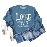 Pullover mit Rundhalsausschnitt und Buchstaben „Love My Job Teacher“, lockerer Langarmpullover für Damen