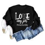 Pullover mit Rundhalsausschnitt und Buchstaben „Love My Job Teacher“, lockerer Langarmpullover für Damen