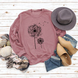 Printed Dandelion Round Neck Ladies Long-sleeved Shirt Loose Sweater