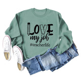 Pullover mit Rundhalsausschnitt und Buchstaben „Love My Job Teacher“, lockerer Langarmpullover für Damen