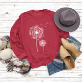 Printed Dandelion Round Neck Ladies Long-sleeved Shirt Loose Sweater